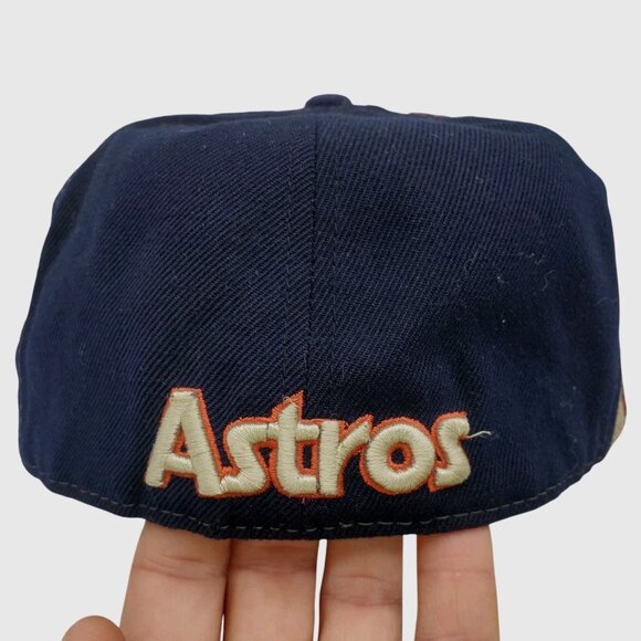 HOUSTON ASTROS Hat‎ Cap Baseball Black/Tan Logo Pattern Fitted 7 1/2 Cooperstown - Picture 8 of 8